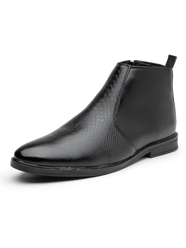 Image of Men's Vegan Leather Chelsea Boots - Classic Almond Toe Ankle Boots with Textured Finish | Formal & Smart Casual Boots