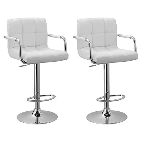 Happy Garden, Lot de 2 tabourets de Bar Blanc avec accoudoirs Mike. Tabouret de Cuisine Moderne avec Assise réglable en Hauteur, Rotation à 360° et Repose-Pieds. Dossier et accoudoirs Blanc Cover