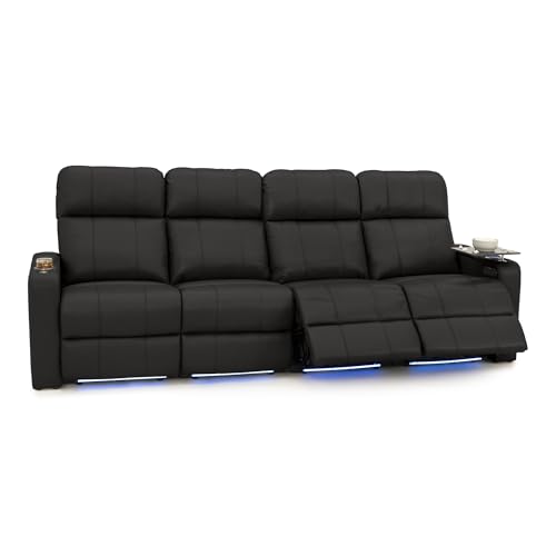 Image of Seatcraft Monterey Home Theater Seating Black Row of 4 Sofa | Italian Leather, Wall Hugger, Zero Gravity, Powered Headrest, Power Recline, Zero Gap, USB charging