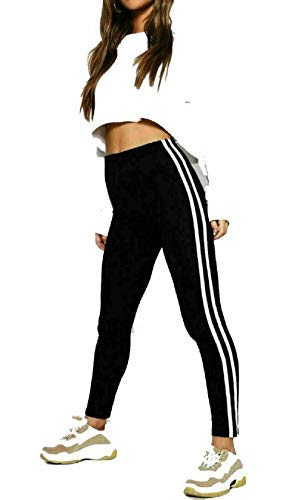 Ladies Women's Side Stripe Slim Fit High Waist Skinny Jeggings Stretch Leggings (Black Side Stripe, UK 12-14)