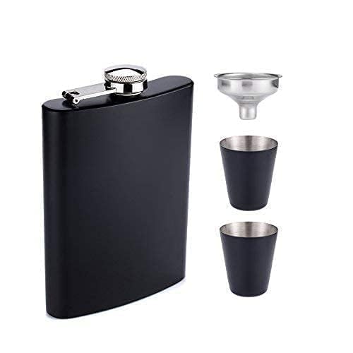 Stainless Steel Hip Flask 8oz (236ml) with Funnel & 2 Shot Glasses Premium Pocket Liquor Bottle for Whiskey, Wine, Vodka & Alcohol Leak-Proof Portable Flask for Men & Women