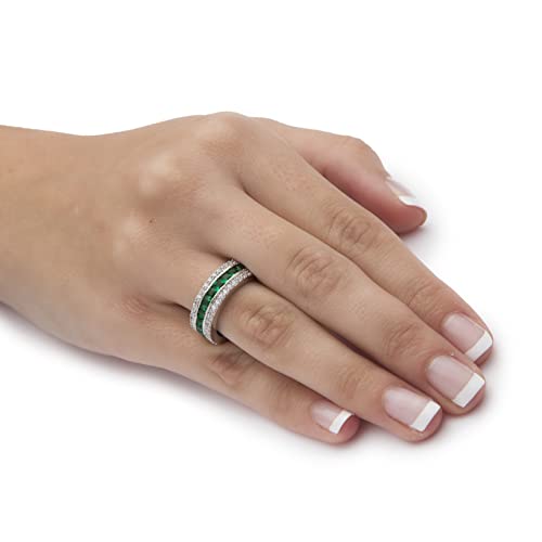 PalmBeach Platinum-plated Sterling Silver Princess Cut Simulated Green Emerald and Round Cubic Zirconia Bridal Eternity Ring Sizes 6-103