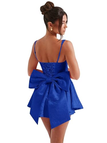 Gekaioe Short Corset Homecoming Dresses 2025 Satin Royal Blue Mini Puffy HOCO Dress Bodycon Sleeveless Evening Cocktail Party Gowns with Bow US6