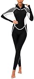 Womens Swim Bodysuit Sun Protection Full Rash Guard Quick Dry Muslim Swimsuit Long Sleeve Surfing Swimwear Wetsuit for Girls Women Black/White/Grey XL