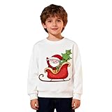 Pilipulu Weihnachts Sweatshirt Jungen und Mädchen Weihnachtspullover Kinder Baumwolle Weihnachtspulli Baby-Jungen Weihnachtskleidung für Kinder 110, Weiß/Weihnachtsmann