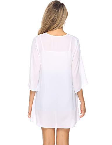 Aibrou Women Sheer Chiffon Kimono Cardigan 3/4 Sleeve Solid Casual Capes Summer Open Front Beach Cover up White 2 XX-Large - Thumbnail 6