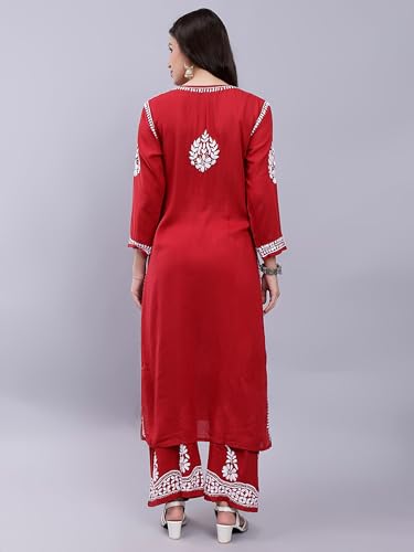 Image of Seva Chikan Hand Embroidered Lucknowi Chikankari Modal Kurta and Palazzo Set SCL8023