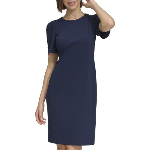 Image of DKNY Women's Short Tulip Sleeve Sheath Dress with Button Detail