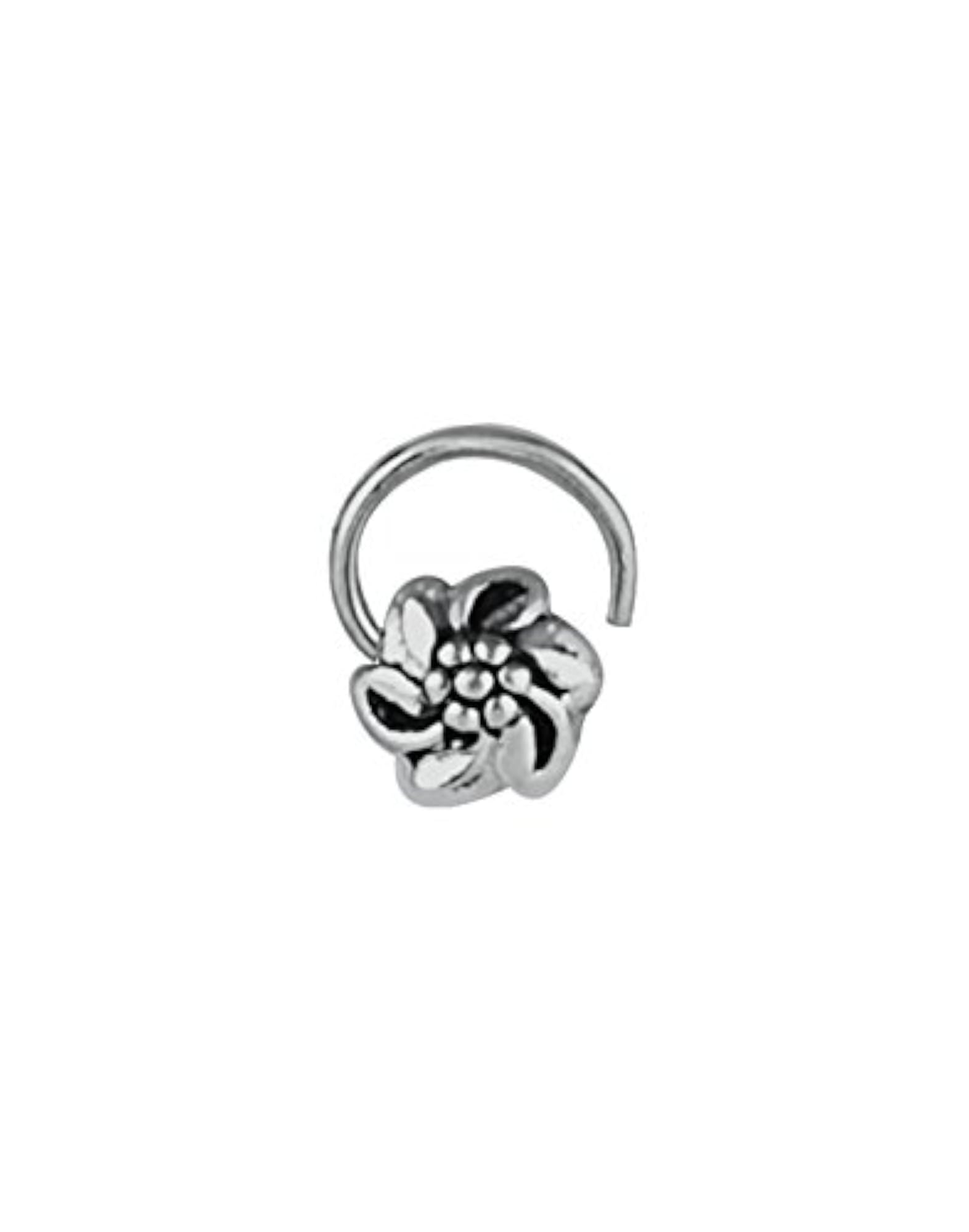 Women's Flower Shape Nose Pin in 92.5 Sterling Oxidized Silver