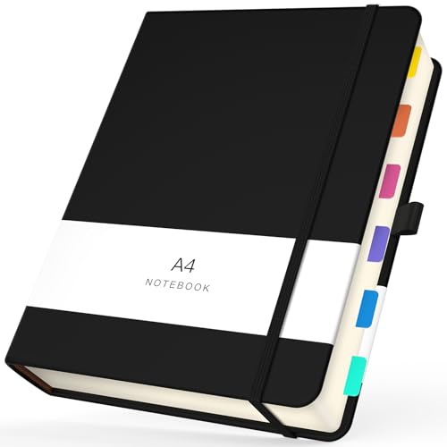Yarotm Cuaderno de Notas A4-100gsm Papel Rayadas Libreta - Bloc de Notas A4 Cuero PU Diario - Notebook Tamaño A4 21.5x28cm - 360 Páginas, 100 g/m², Tapa Dura en Negro
