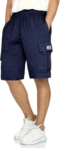 Image of Q - RIOUS Mens Casual Sweat Cargo Cotton Shorts Drawstring Elastic Waist Athletic Workout Gym Jogger Shorts with 5 Pockets
