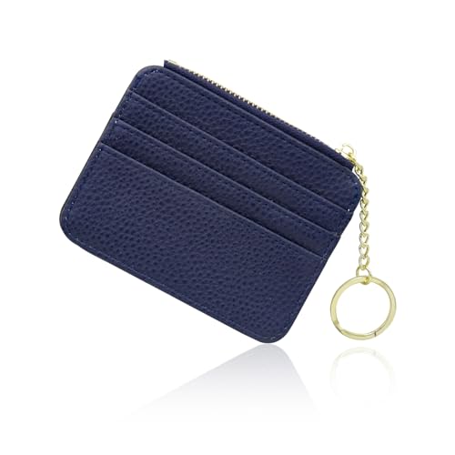 Image of AfitLulu Credit Card Holders for Women Men, Slim Card Wallet Thin Women Wallets with Keychain and 6 Card Slots, Card Holder Wallet Minimalist Bus Pass Holder with Zip Pocket for Coin (Blue)