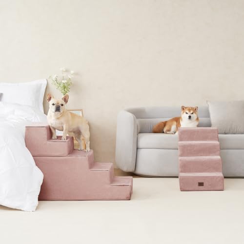 Image of EHEYCIGA Dog Stairs for Bed 20 inch H, 4-Step Extra Wide Dog Steps for High Bed, Pet Steps for Small Dogs and Cats, Non-Slip Balanced Pet Ramp Indoor, Pink