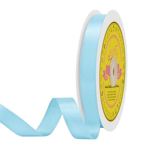 Image of Double Face Light Blue Satin Ribbon 5 /8 inch X 50 Yards Polyester Light Blue Ribbon for Gift Wrapping Very Suitable for Weddings Party Invitation Decorations and More