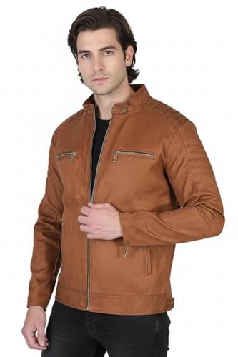 Image of Suede Faux Leather Jacket For Men's Black,Brown