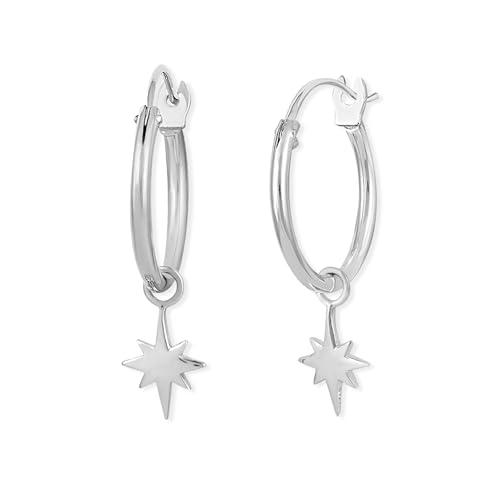 Boma Jewelry Sterling Silver Star Hoop Earrings with Snap Down Closure