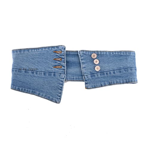 Women Elastic Slim Corset Belt Denim Waistband Irregular Wide Jean Belt With Buttons Blue, One Size #TOP2