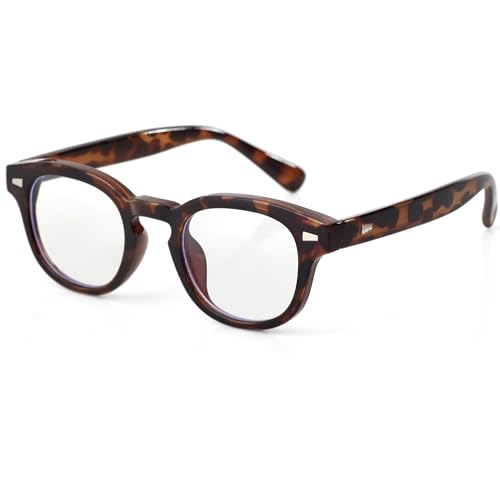 Teumire Johnny Depp Round Glasses for Women Men Vintage Circle Thick Frame Eyeglasses Non Prescription Glasses Clear lens Eyewear(Leopard)