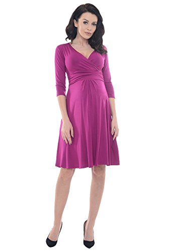 Purpless Maternity Classic Pregnancy Dress Vneck A line D4400 (4, Dark Pink)