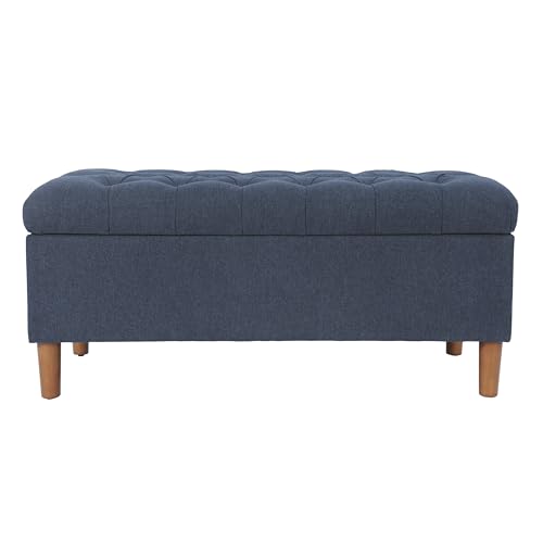 Image of HomePop 40 inch Ainsley Button Tufted Storage Bench - Blue Woven