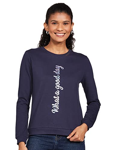Max Cotton Women Crew Neck Regular Sweatshirt Navy, Small