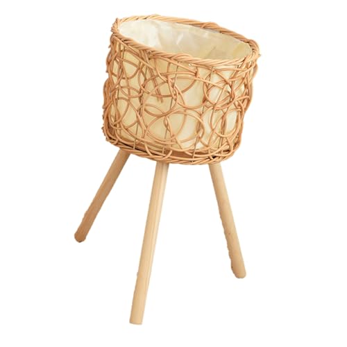 Xinsheinelry Soporte Plantas Ratán Interior Taburete Soporte Macetas con 3 Patas Soporte Madera Cesta Decorativa Almacenamiento Plantador Interior