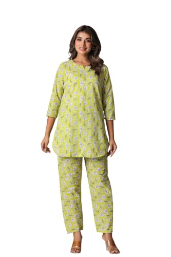 Image of Women's Pure Cotton Printed Night Suit,Top and Relaxed Pajama Set, Stylish Sleepwear, Casual Wear