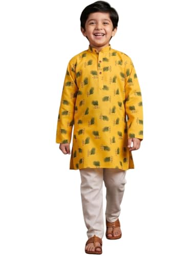 Image of AJ DEZINES Boys Cotton Full Sleeve Letter Printed Kurta Pajama Set for Kids - Ethnic wear | Special Occasion & Traditional Outfit |Boys Kurta Set - Regular Fit