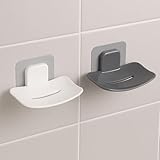 WORA Soap Stand for Bathroom - Self Adhesive, Wall Mounted Bathroom Accessories, No Drill Holder, Ideal for Kitchen Accessories and Home Organization (2, 1Grey + 1White, Oval)