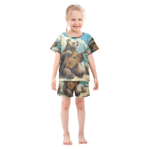 ALAZA Bear Play Music on The Summer Beach Pajama Set Short Sleeve Sleepwear Soft Lounge Nightwear3