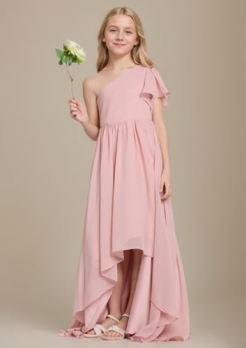 Girls Junior Bridesmaid Dress One-Shoulder Flower Girl Dresses Kids Asymmetrical Wedding Prom Party Gowns3