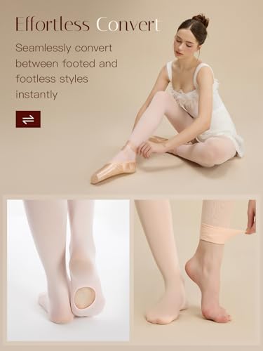 Image of MANZI 3 Pairs Convertible Dance Tights for Women Transition Ballet Stockings