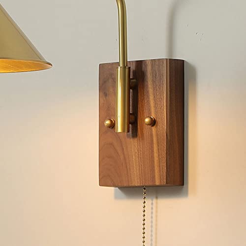 Luces de pared de latón cepillado E27 con aplique de madera para dormitorio 6