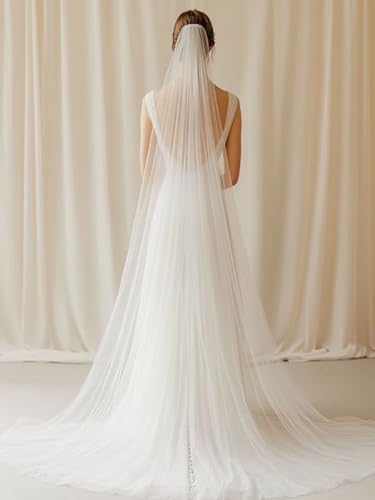 Foyte Cathedral Length Veil Bride Wedding Veils 2 Tier Bridal Long Tulle Chapel Veils for Women (Ivory-2T(118'’))