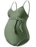 GINKANA Umstands-Badeanzug, V-Ausschnitt, Einteiler, Monokini, mit Schnürung vorne, Badeanzug, Schwangerschafts-Badebekleidung, olivgrün, X-Large