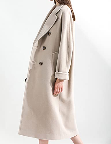 Himosyber Women Wool Blend Pea Coat Camel Notched Collar Double Breasted Outerwear Jacket4