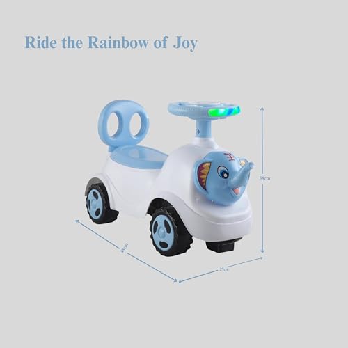 Image of kidsROAR Push Ride On Car for Kids 1-5 Years | Baby Push Car with Music, 3D Lights & Backrest | Premium Ride On Toy Supports Up to 35kg (Elephant, Blue)