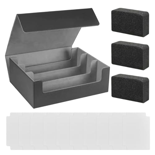 [Formemory]マグネット式 デッキケース 3列 1800枚収納 大容量 PUレザー製 カードケース 卓上ゲーム用 大容量ホルダー カードプロテクター 収納ケース トレーディングカード 保管 硬質ケース 防水 手入れ簡単（専用プロテクター10枚＆保護クッション3個付属 ） (ブラック)