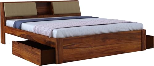 Image of FurnitureSheesham Mayor King Size Bed for Bedroom /Home /Hotel /LivingRoom 2 Drawer Storage Solid Wood King Drawer Bed | Finish Color - Brown 2D, DIY