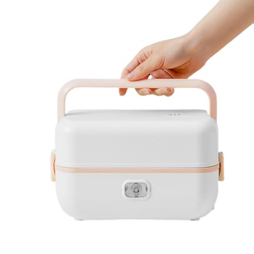 Olymo電気弁当箱、断熱性とプラグインヒーターを備えた、炊飯器、携帯用、静音、無味、多機能、2段式、保温電熱弁当箱、保温ランチジャー、ステンレス鋼、単層、小型、ーム オフィス、車中泊用、 学校、旅行用 (ピンク,単層)