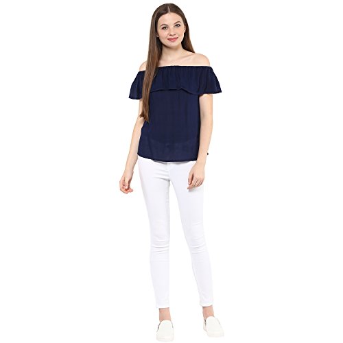 Image of mayra Women's Poly Cotton Navy Blue Color 3 /4 Sleeve Top