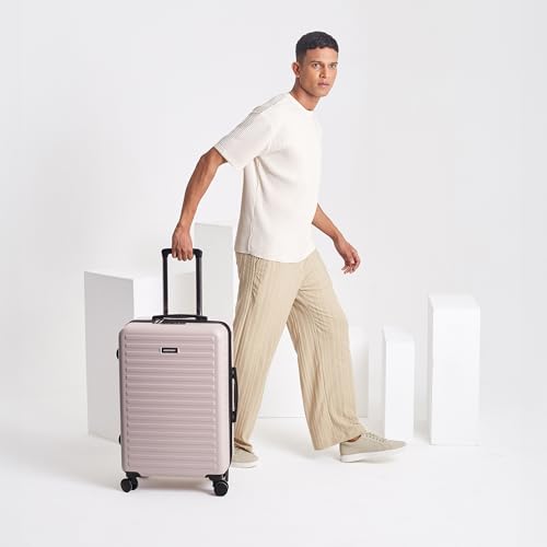 Image of Assembly Medium Check-in Suitcase with 8 Spinner Wheels & 3 Packing Cubes, Durable Polycarbonate Hard Shell Trolley Bag for Vacations & Business Travel, Ivory, 24-Inch
