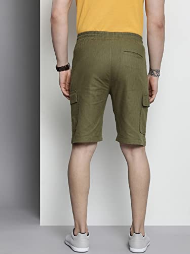 Image of The Indian Garage Co Men Slim Fit Solid Mid-Rise Cargo Shorts