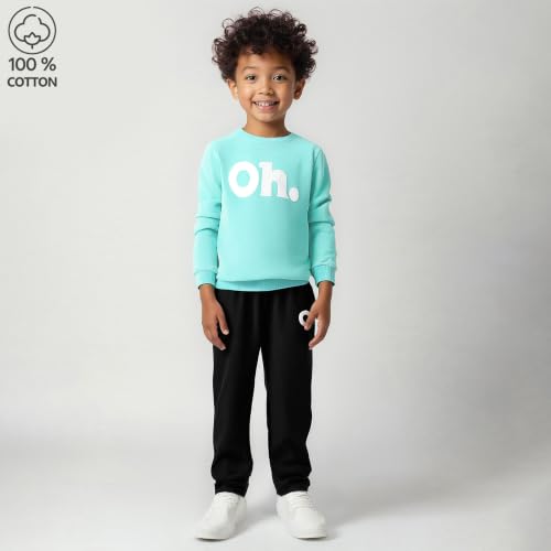 Image of Hopscotch Boys and Girls Cotton Text Print Sweatshirt and Jogger Set in Green Color