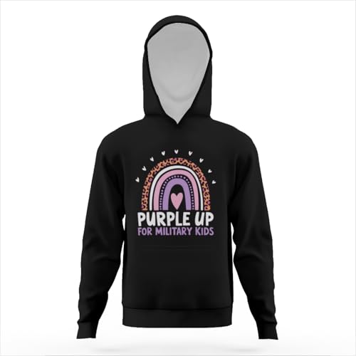 Retro Purple Up for Military Kids Month Military Child Rainbow Hoodies for Teen Girls Boys Kangaroo Pocket Sweatshirt3
