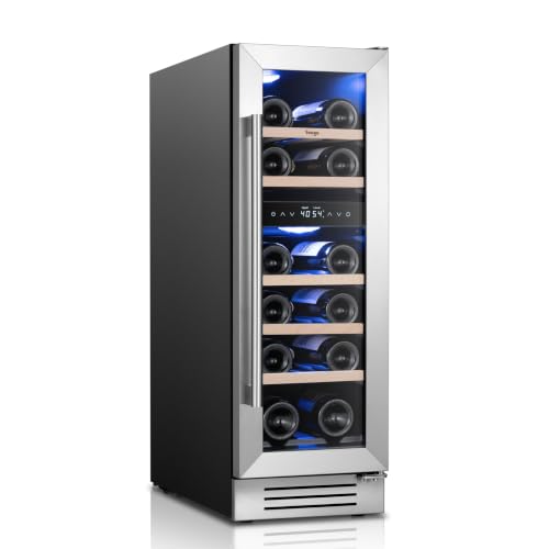 Image of Yeego Wine Fridge Cooler - 12 Inch Wine Fridge Hold 17 Bottles, 40-65F Dual Zone Wine Refrigerator Glass Door, Built in, Freestanding or Under Counter Fridge for Home Bar Office