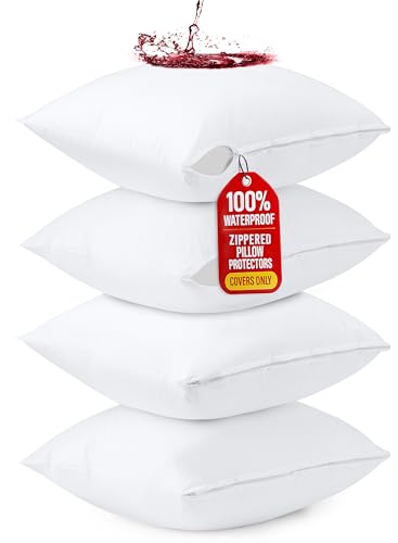 Image of Utopia Bedding 4 Pack Waterproof Throw Pillow Protectors with Zipper 26 x 26 Inches (White), Bed Bug Proof Pillow Case Covers, Moisture Wicking Pillow Encasements
