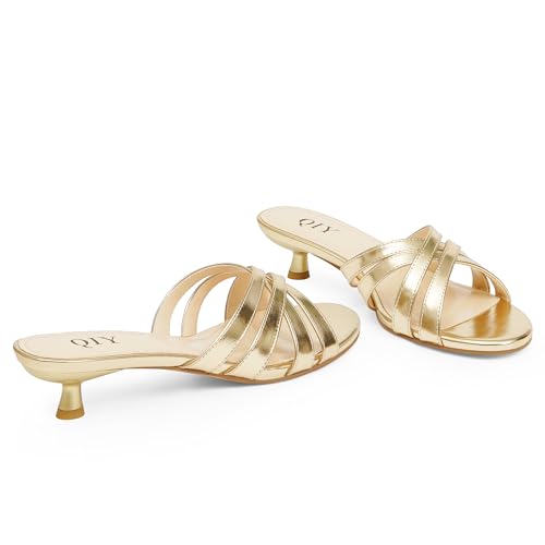 Kitten Heels for Women Strappy Low Heels Open Rounded Toe Mules Slip on Slide Sandals Comfort Dress Shoes3