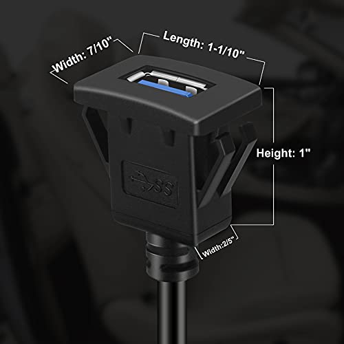 BATIGE Square Single Port USB 3.0 Panel Flush Mount Extension Cable with Buckle for Car Truck Boat Motorcycle Dashboard 6ft by BATIGE - Image 4
