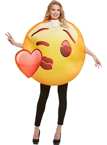 Funidelia | Disfraz de Emoji beso de corazn para hombre y mujer Emoticono, Whatsapp - Disfraz para adultos y divertidos accesorios para Fiestas, Carnaval y Halloween - Talla nica - Amarillo